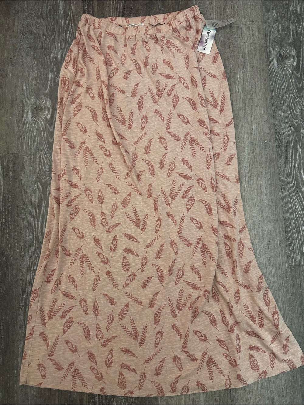 Gentle Fawn Elastic-Waist Maxi Skirt - Dusty Rose Leaf Print Size Large NWT